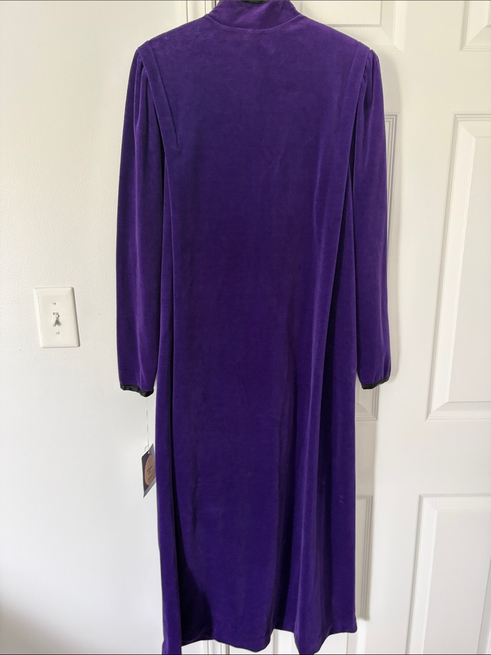 Dior Deep Purple Long Sleeve Velvet sleep gown with Black Embroidery - Picture 9 of 10
